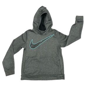 Nike Gray Green Black Boys Girls Youth Center Swoosh Sweatshirt Hoodie Large